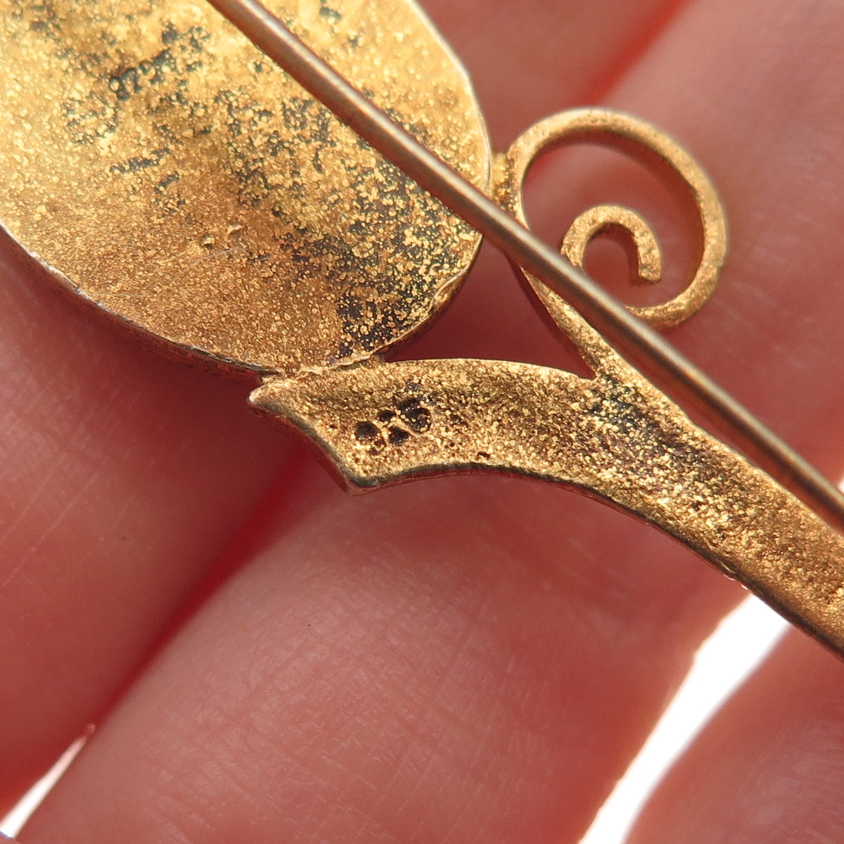 925 Sterling Silver Gold Plated Vintage Real Gray Agate Arabic Script Pin Brooch