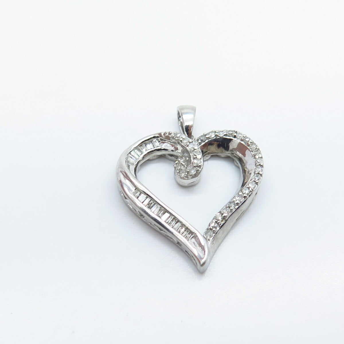 925 Sterling Silver Real White Diamond Open Heart Pendant