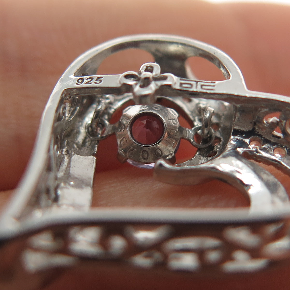 925 Sterling Silver Real Amethyst & White Topaz Heart Mini Slide Charm Pendant