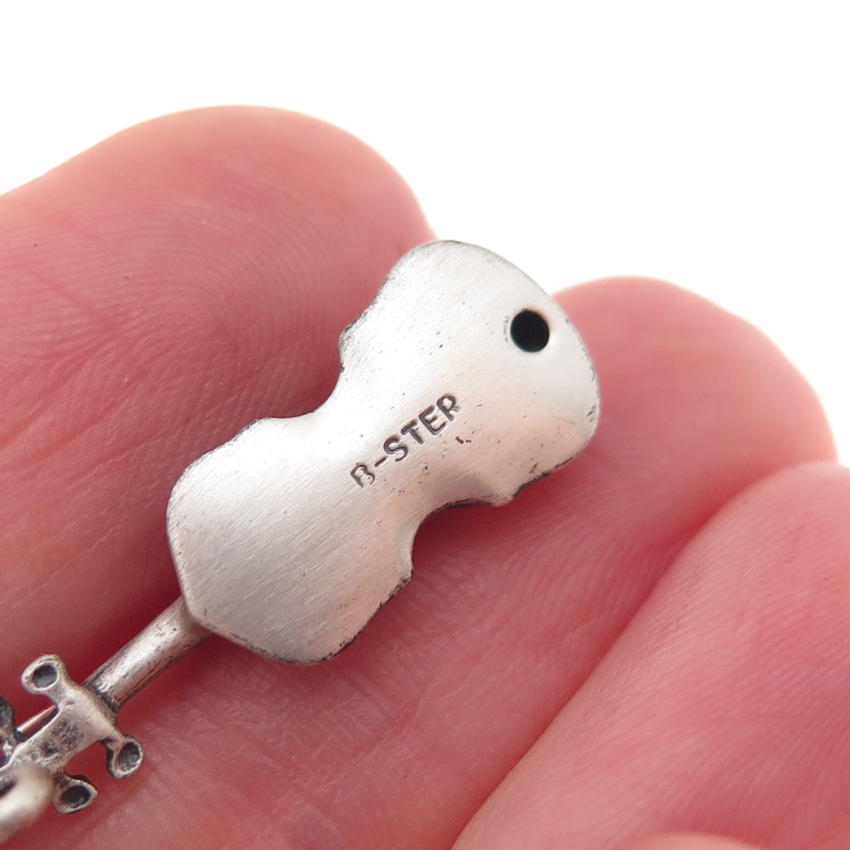 Beau 925 Sterling Silver Vintage Violin Oxidized 3D Charm Pendant