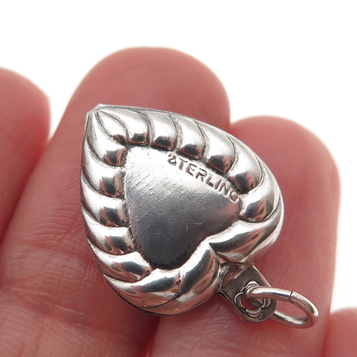 925 Sterling Silver Antique Art Deco Chatelaine Heart Mini Charm Pendant