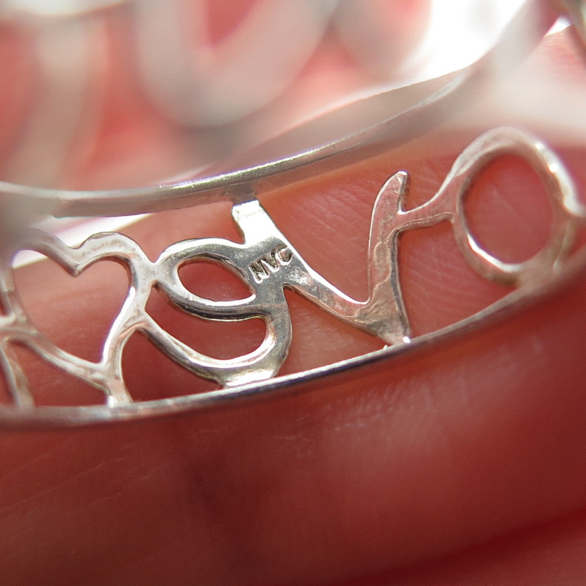 925 Sterling Silver Vintage Real Champagne Diamond Love Amour Ring Size 8.25