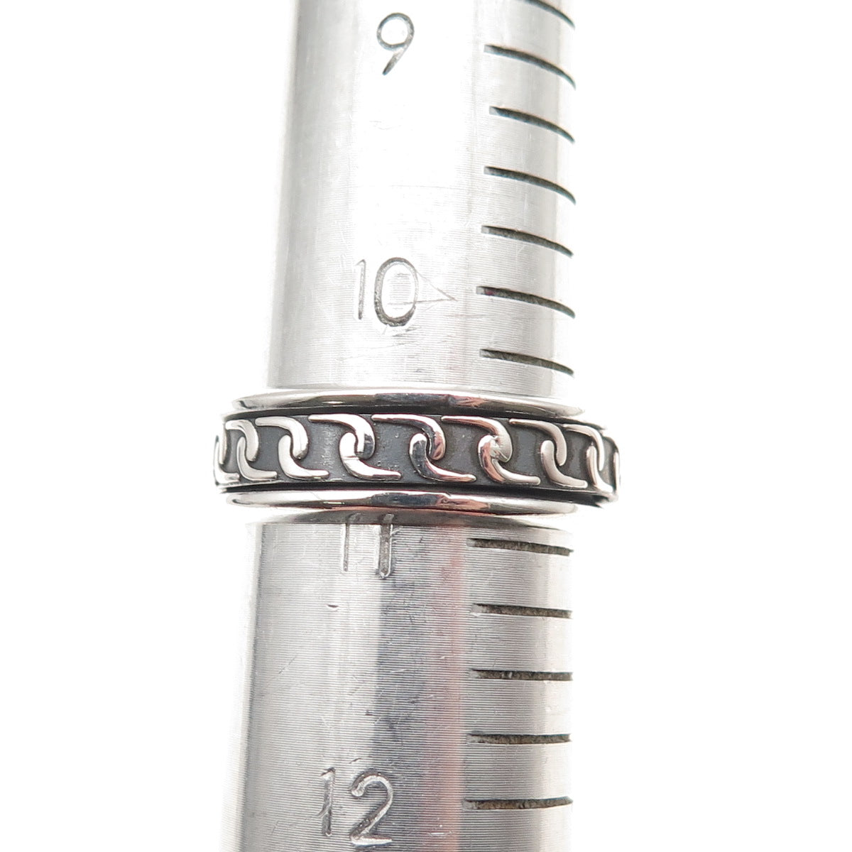 925 Sterling Silver Vintage Chain Link Oxidized Rotating Band Ring Size 11