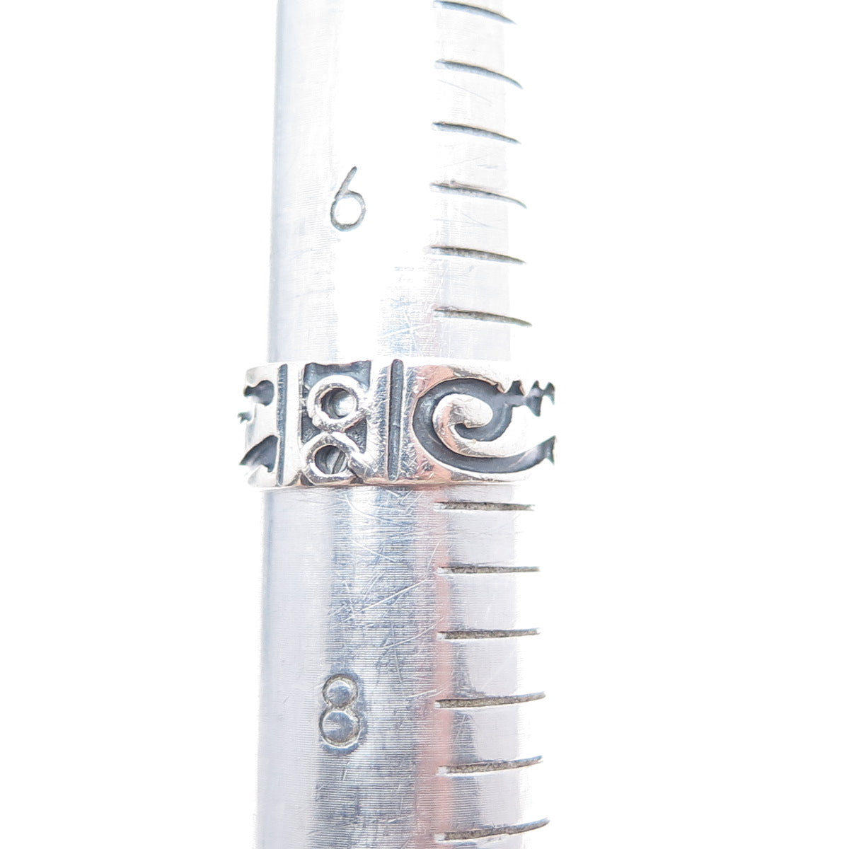 925 Sterling Silver Vintage Mexico Tribal Symbol Oxidized Band Ring Size 7.25