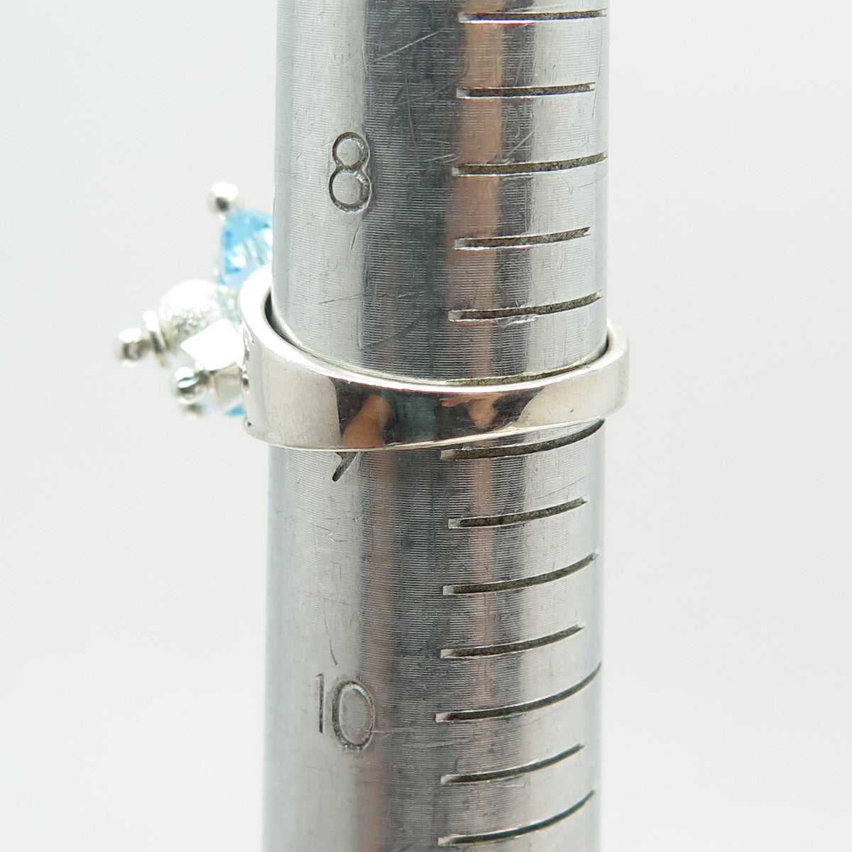 925 Sterling Silver Vintage Blue Glass Bead Charm Ring Size 9