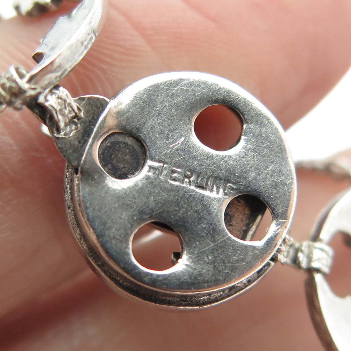 925 Sterling Silver Antique Art Deco Real Marcasite Round Link Bracelet 7.5"