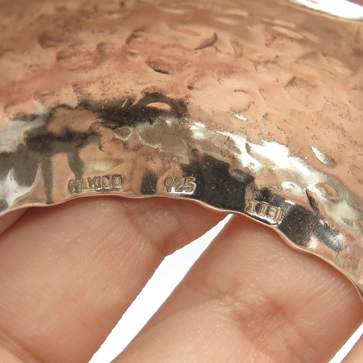 925 Sterling Silver Vintage Mexico Hammered Finish Adjustable Cuff Bracelet 6.5"