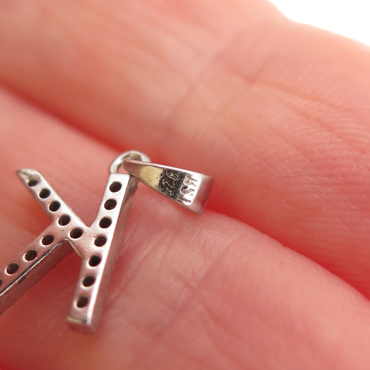 925 Sterling Silver Round-Cut C Z Letter K Initial Mini Charm Pendant