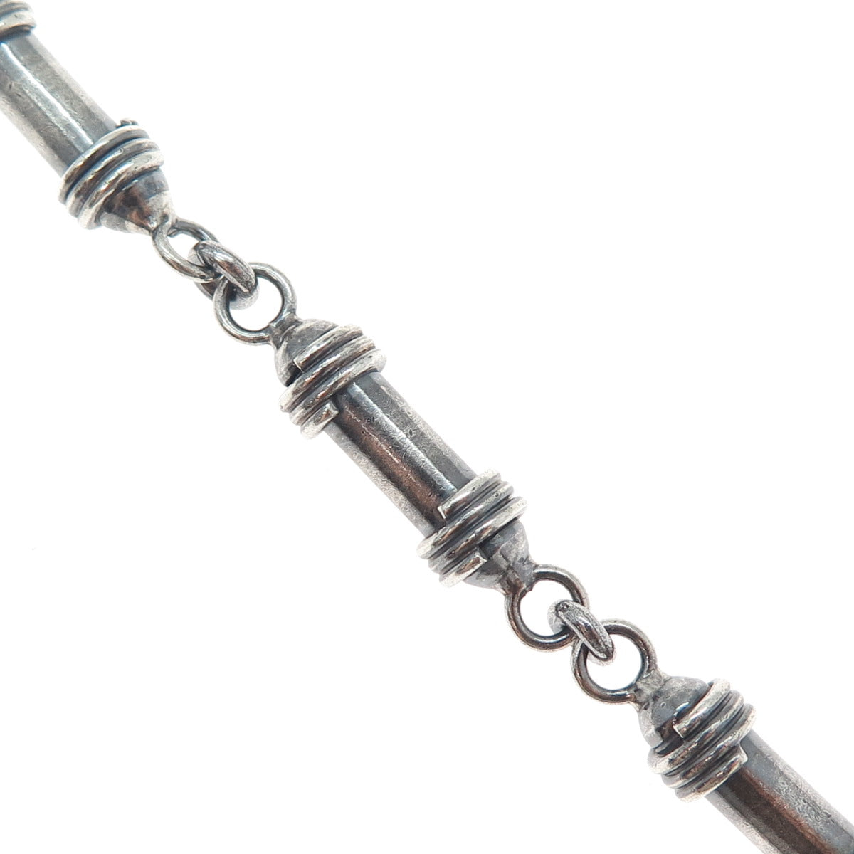 925 Sterling Silver Vintage Modernist Bar Link Oxidized Bracelet 7.25"