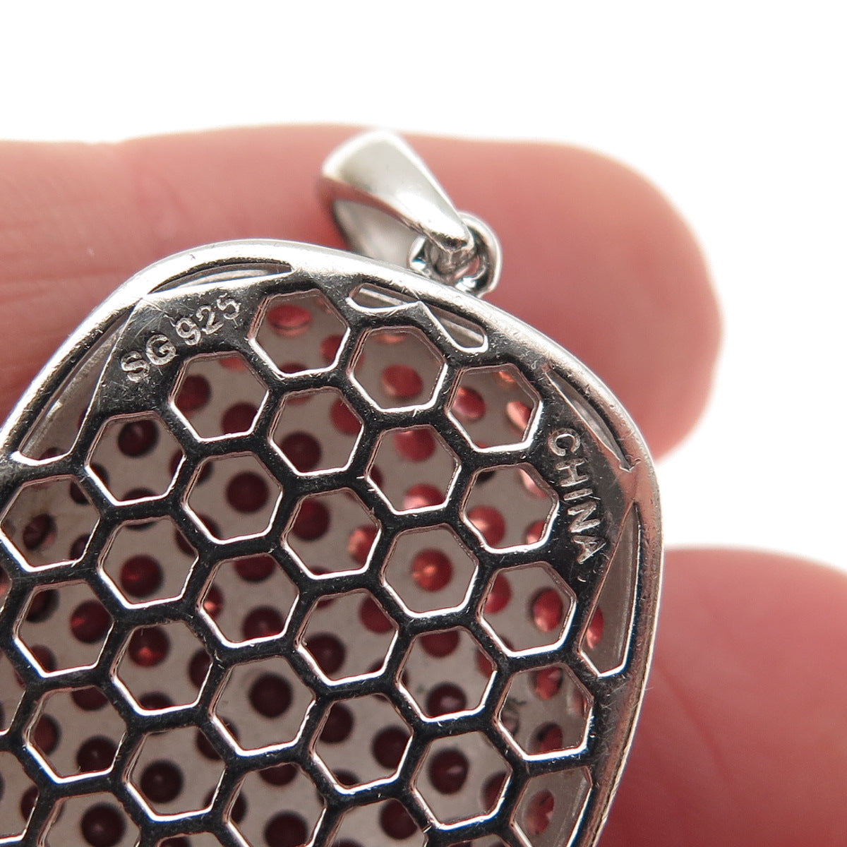 925 Sterling Silver Round-Cut Red C Z Charm Pendant