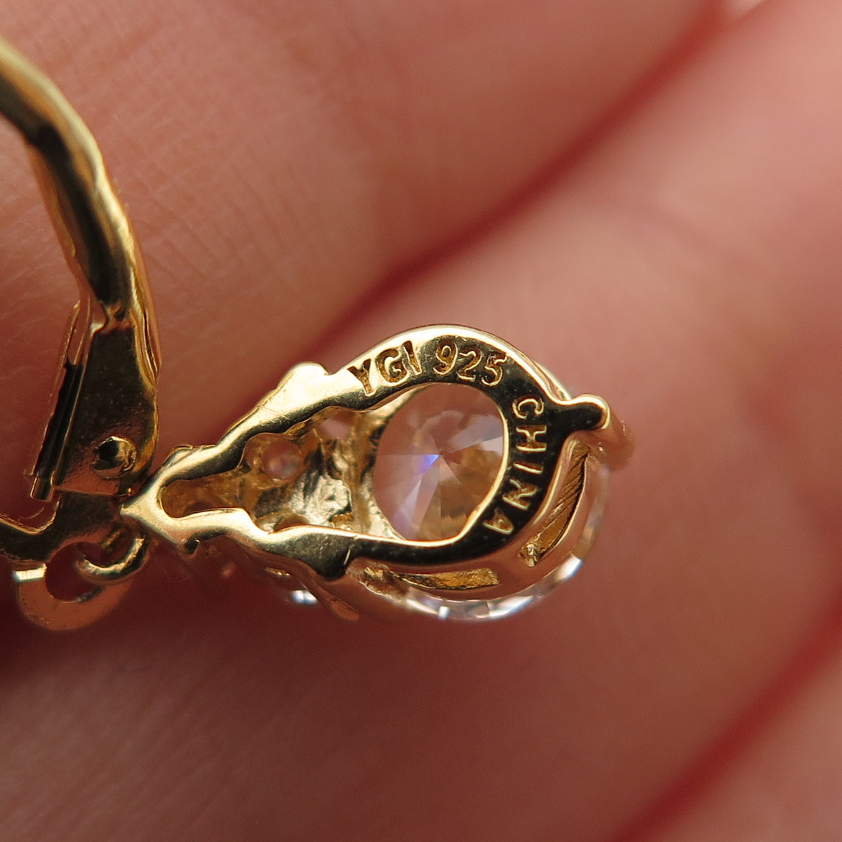 925 Sterling Silver Gold Plated Round-Cut C Z Dangle Earrings