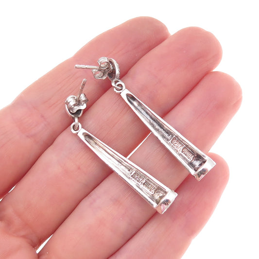 925 Sterling Silver Vintage Real Marcasite Oxidized Dangle Earrings