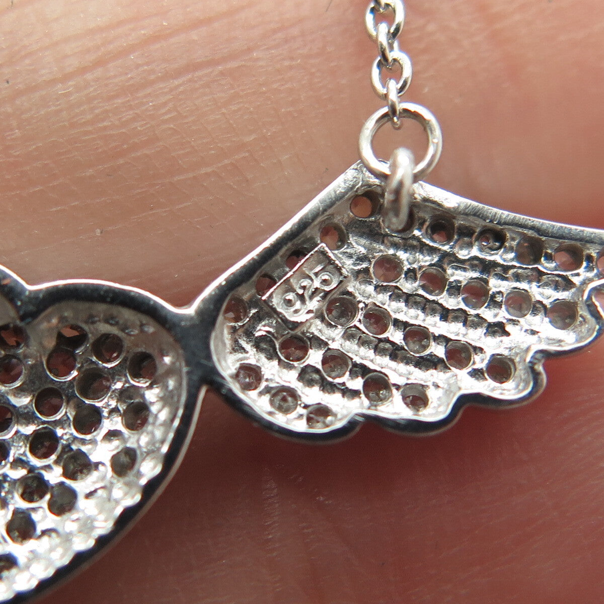 925 Sterling Silver Pave C Z Heart w/Wings Cable Chain Necklace 18-20"