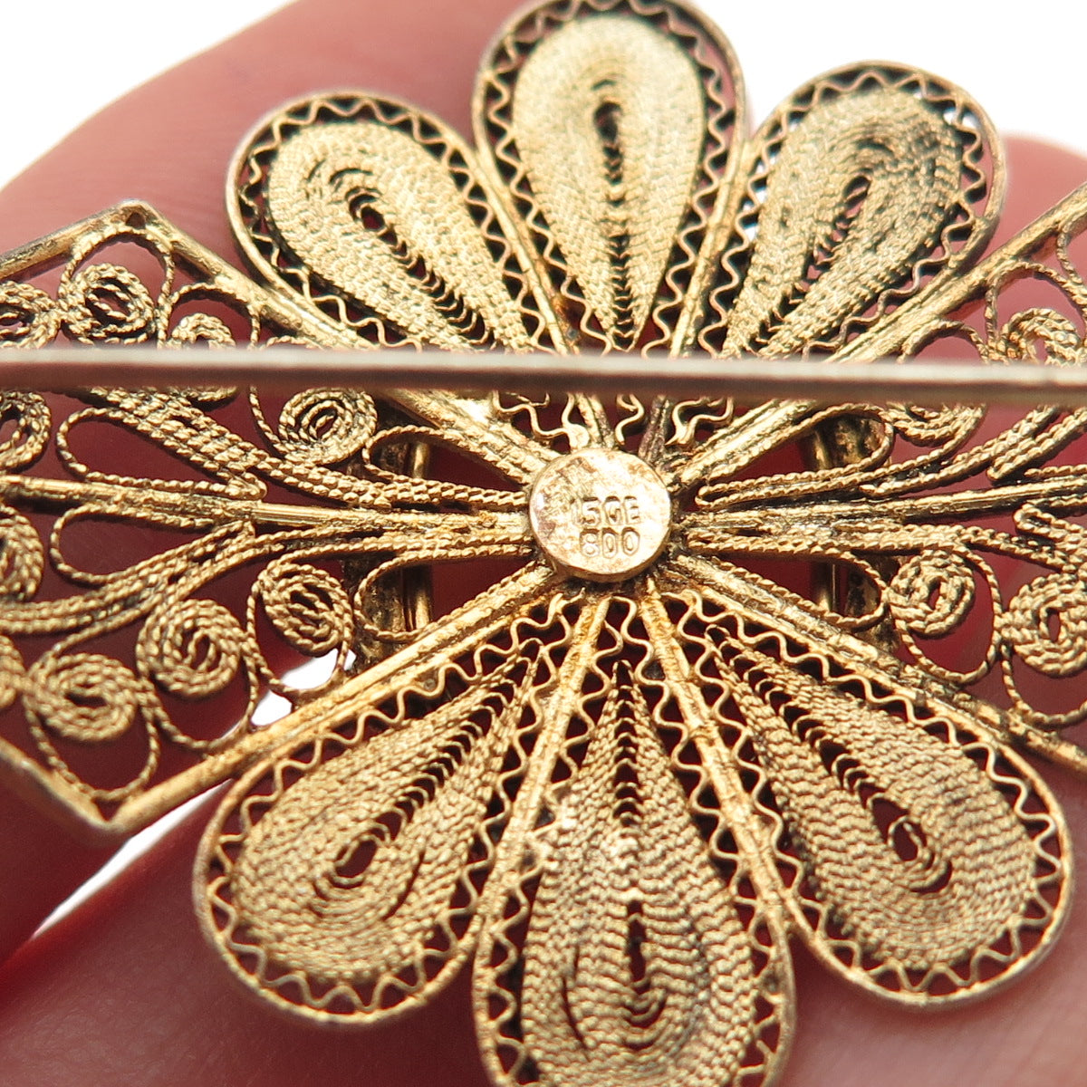 800 Silver Gold Plated Antique Art Deco Real MOP Lady Cameo Filigree Pin Brooch