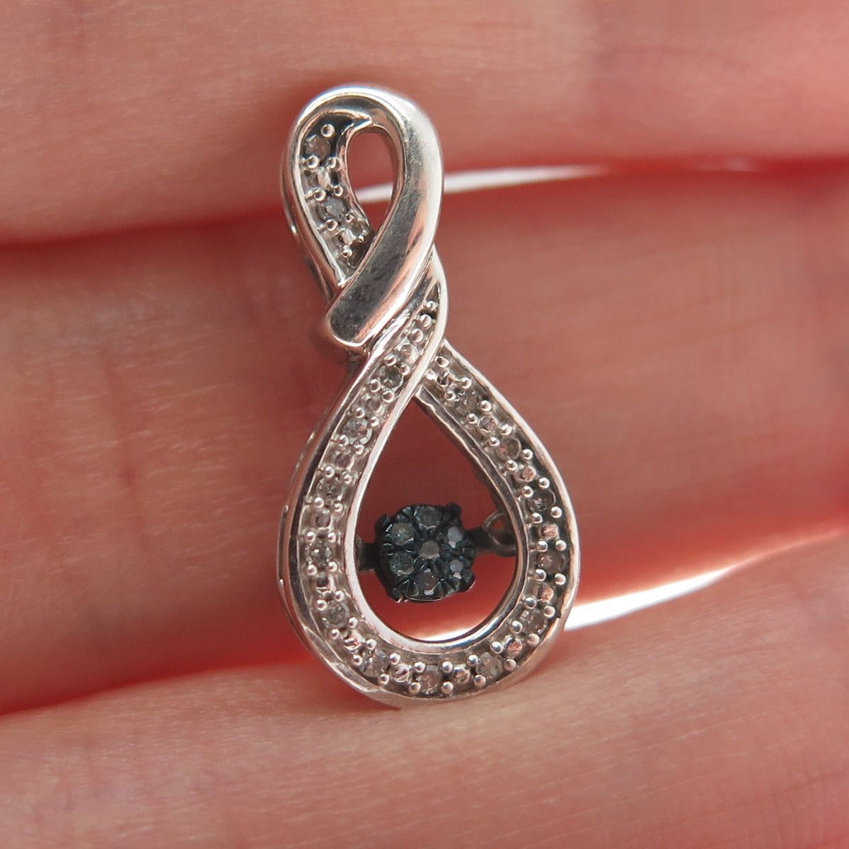 925 Sterling Silver Real White Diamond Infinity Slide Pendant