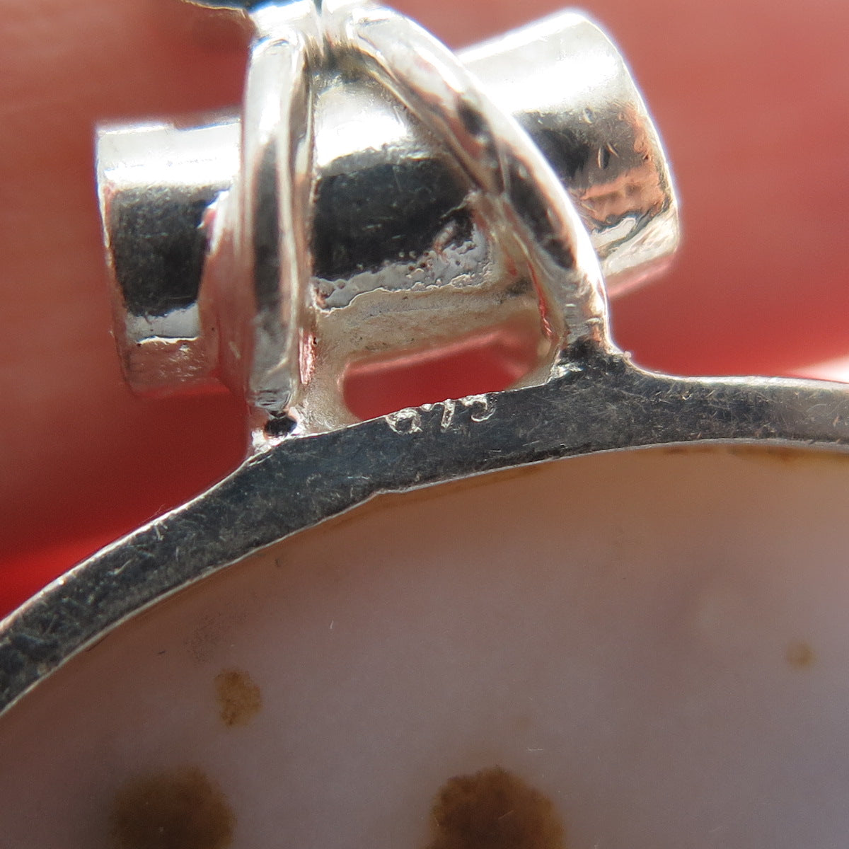 925 Sterling Silver Vintage Real Agate & Tourmaline Modernist Slide Pendant