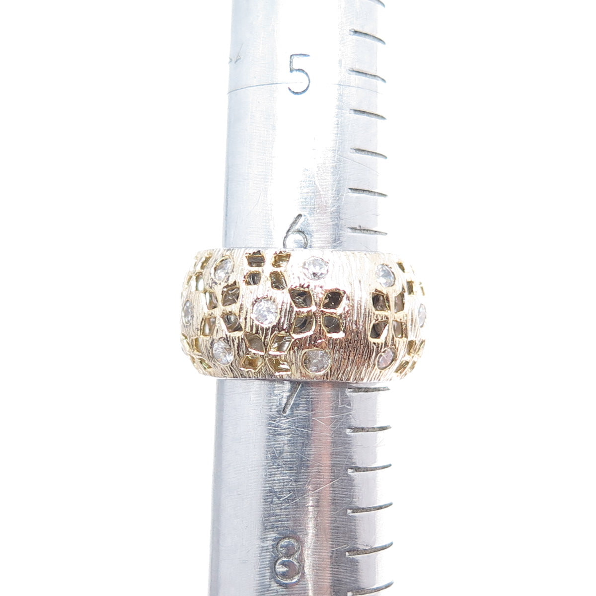 925 Sterling Silver 2-Tone Vintage Round-Cut C Z Flower Band Ring Size 7