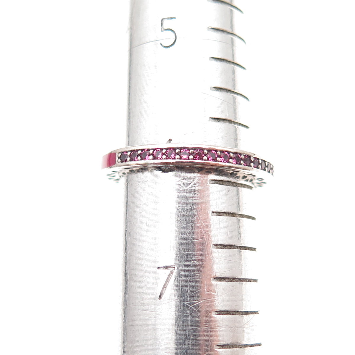 Pandora 925 Sterling Silver Enamel & Pink C Z Radiant Hearts Band Ring Size 6.25