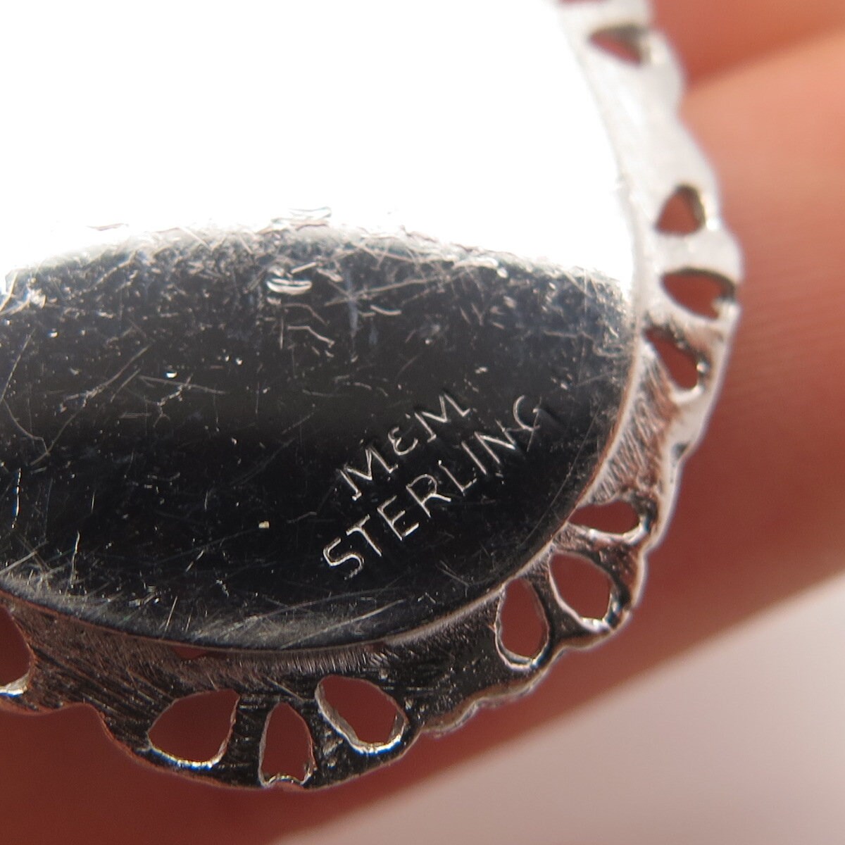 925 Sterling Silver Vintage M & M Blue Glass Floral Pendant
