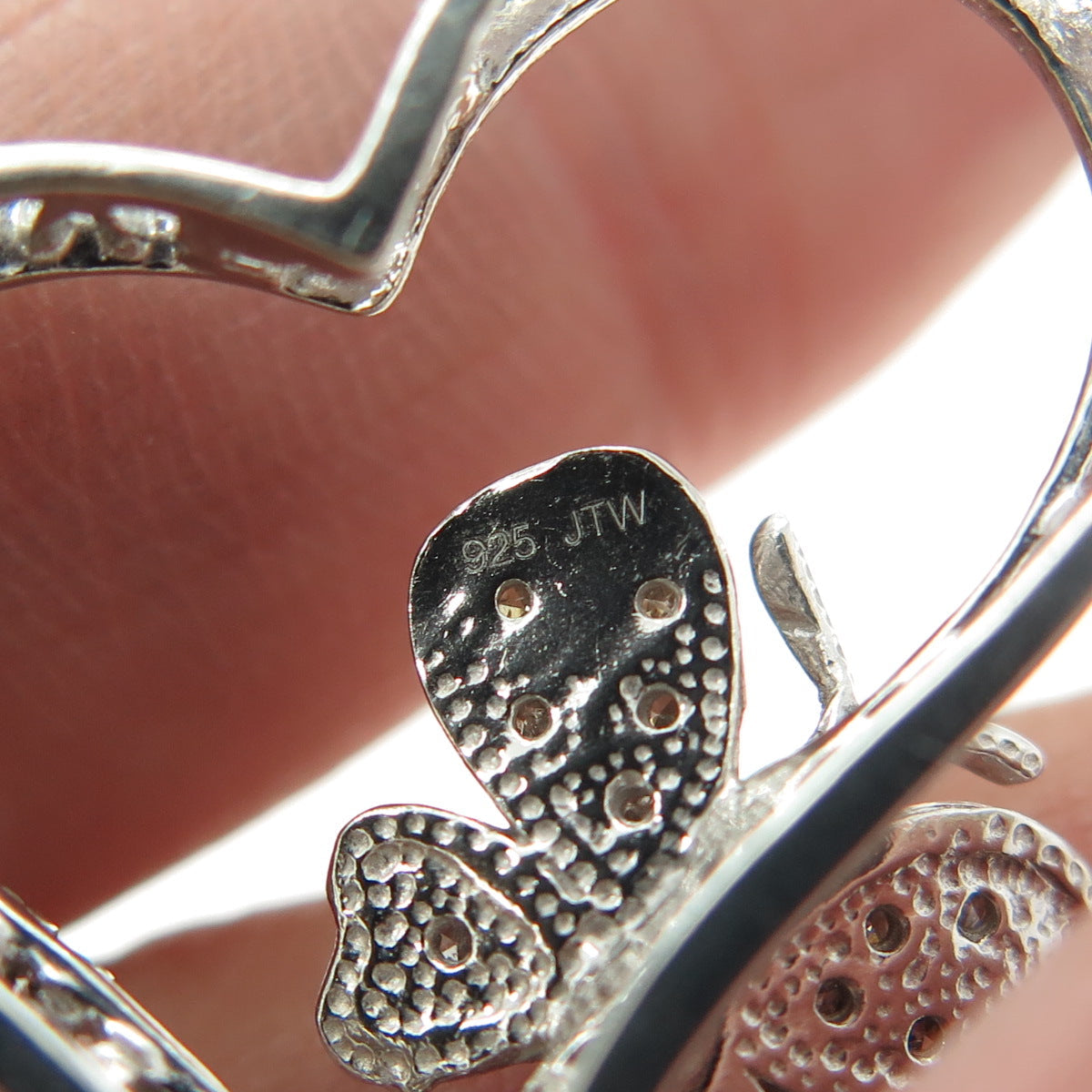 925 Sterling Silver Real Round-Cut Diamond Butterfly Heart Slide Pendant