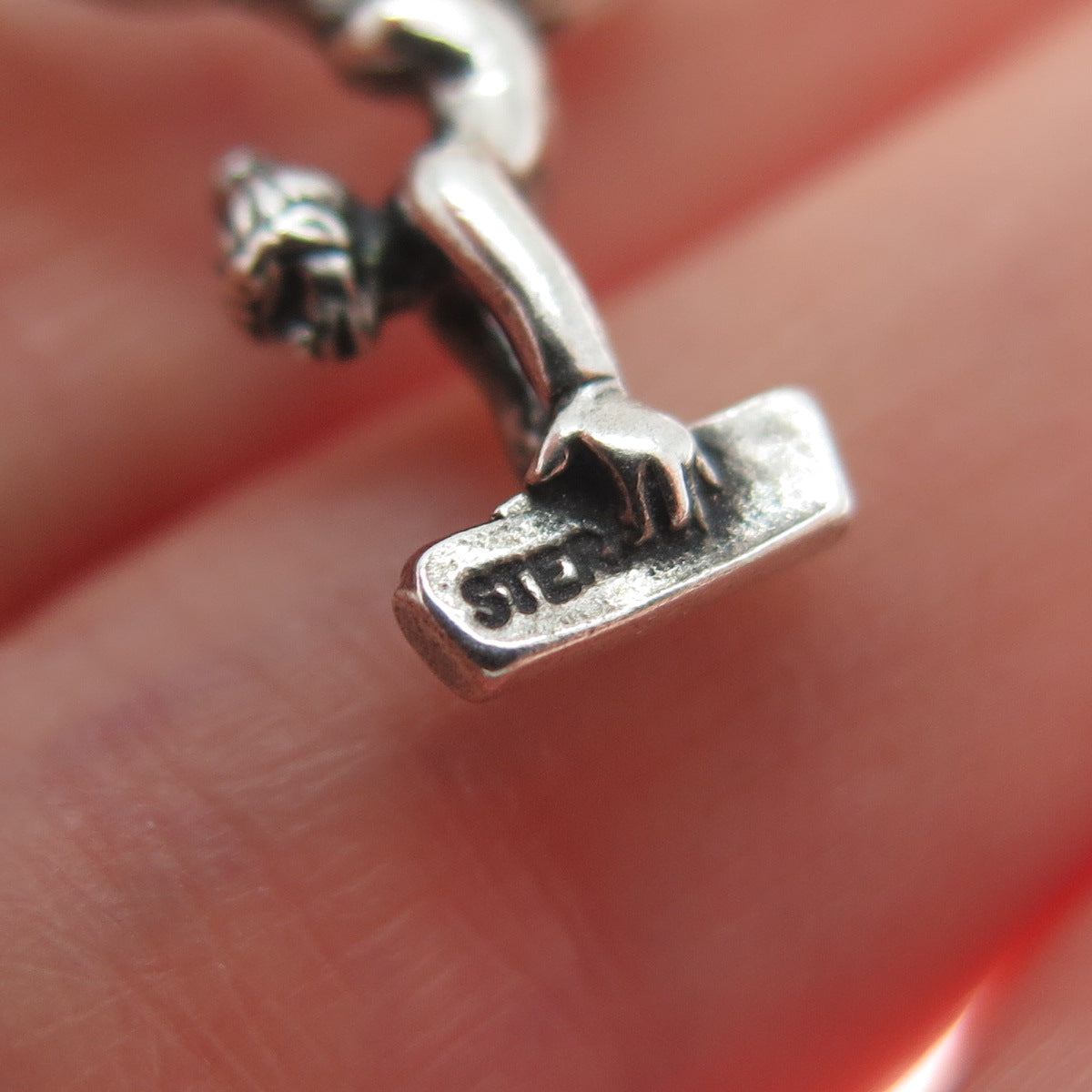 925 Sterling Silver Vintage Gymnast Girl 3D Pendant