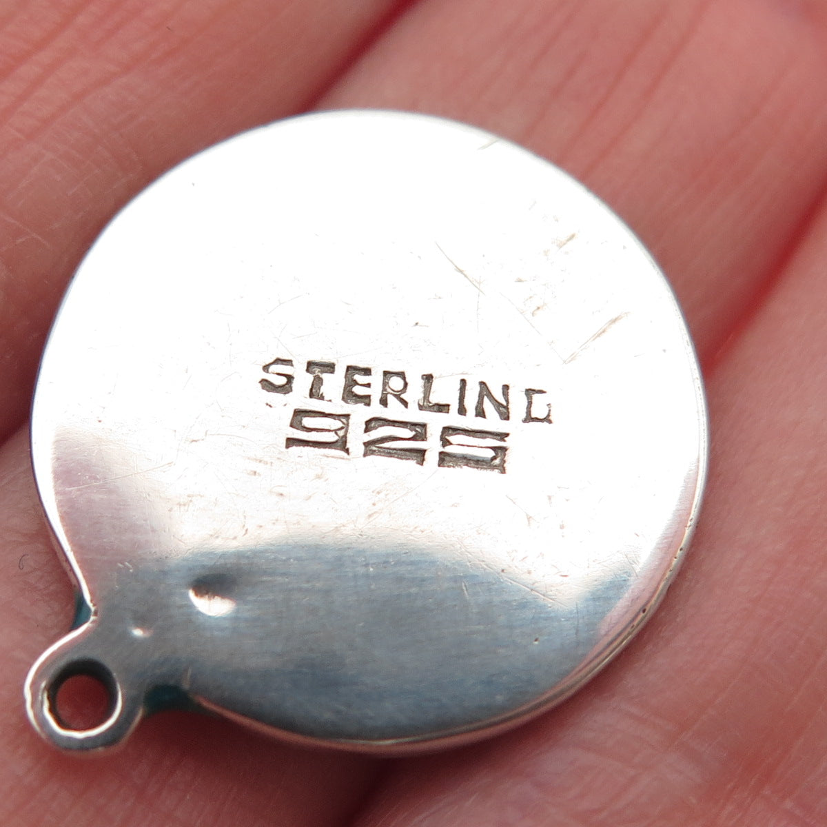 925 Sterling Silver Vintage Real Turquoise Inlay Floral Charm Pendant
