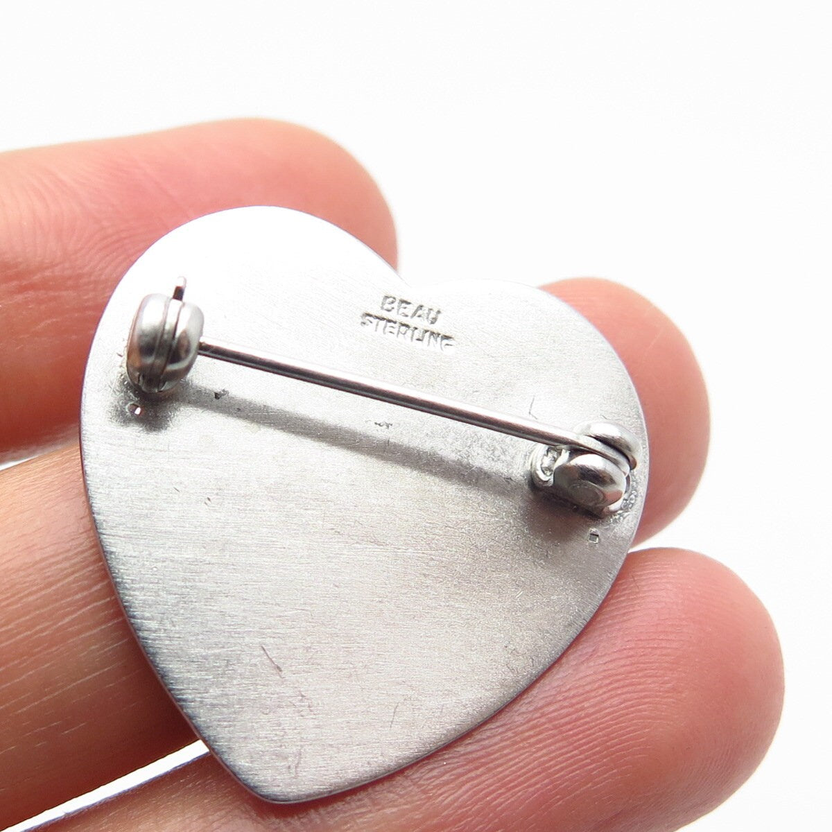 925 Sterling Silver Vintage Beau Textured Heart Pin Brooch