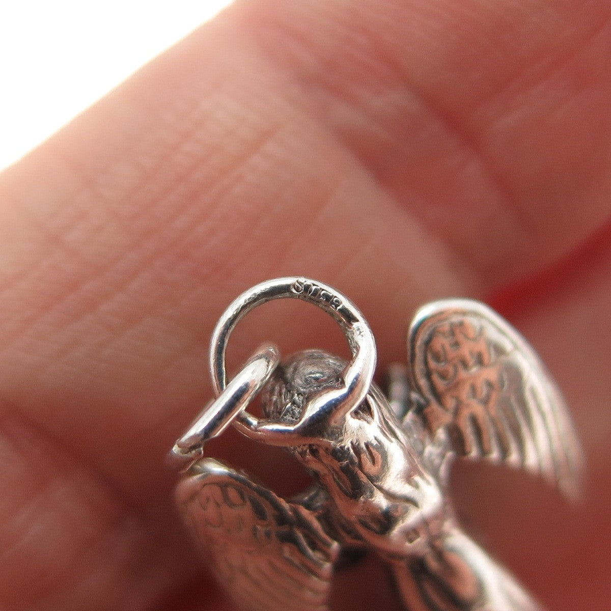 925 Sterling Silver Vintage Christmas Angel Oxidized 3D Charm Pendant