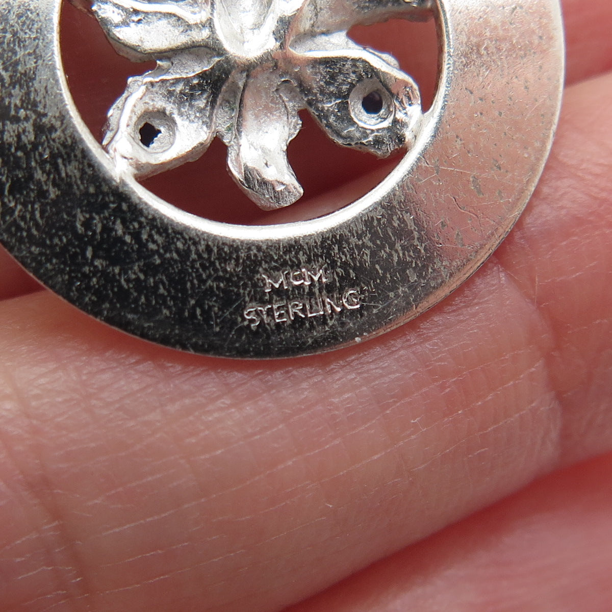 M&M MARK MERCY 925 Sterling Vintage Real Pearl & Rhinestone Dear Mother Pendant