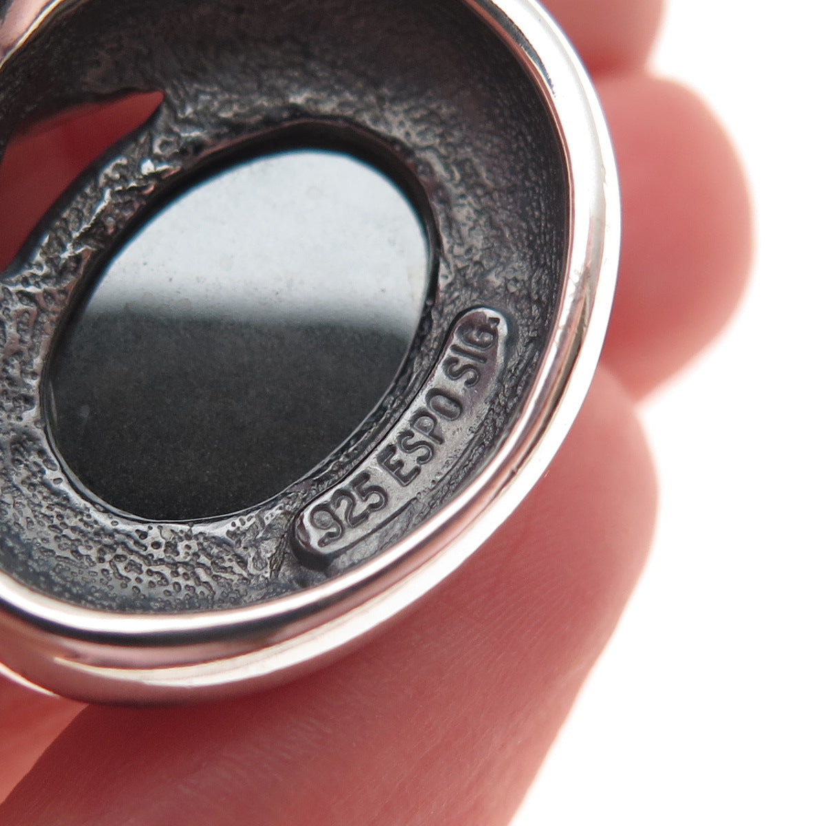 ESPO SIG Joseph Esposito 925 Sterling Silver Vintage Real Hematite Slide Pendant