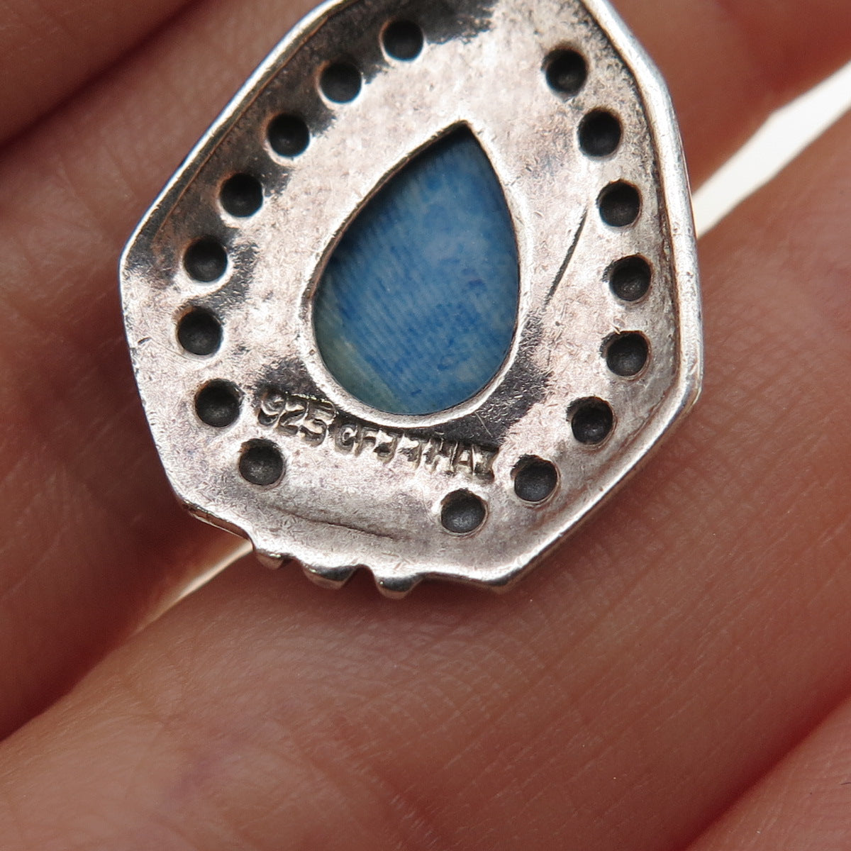 CFJ Collins Fine 925 Sterling Silver Vintage Real Denim Lapis Oxidized Pendant