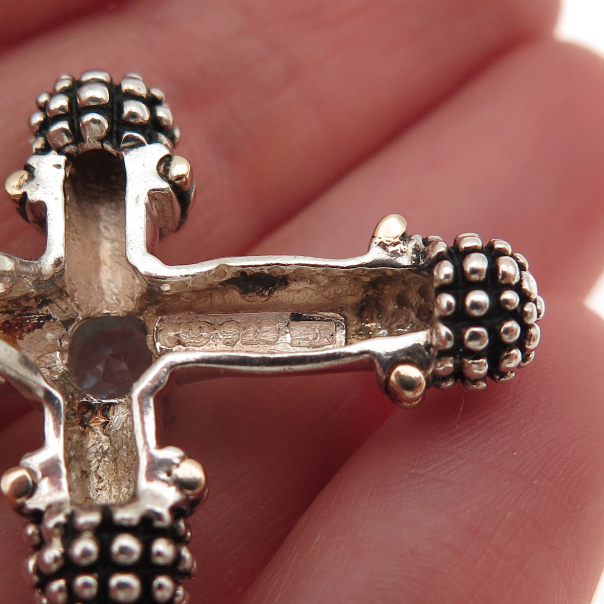 925 Sterling Silver 14K Gold Vintage Real Blue Topaz Cross Slide Pendant