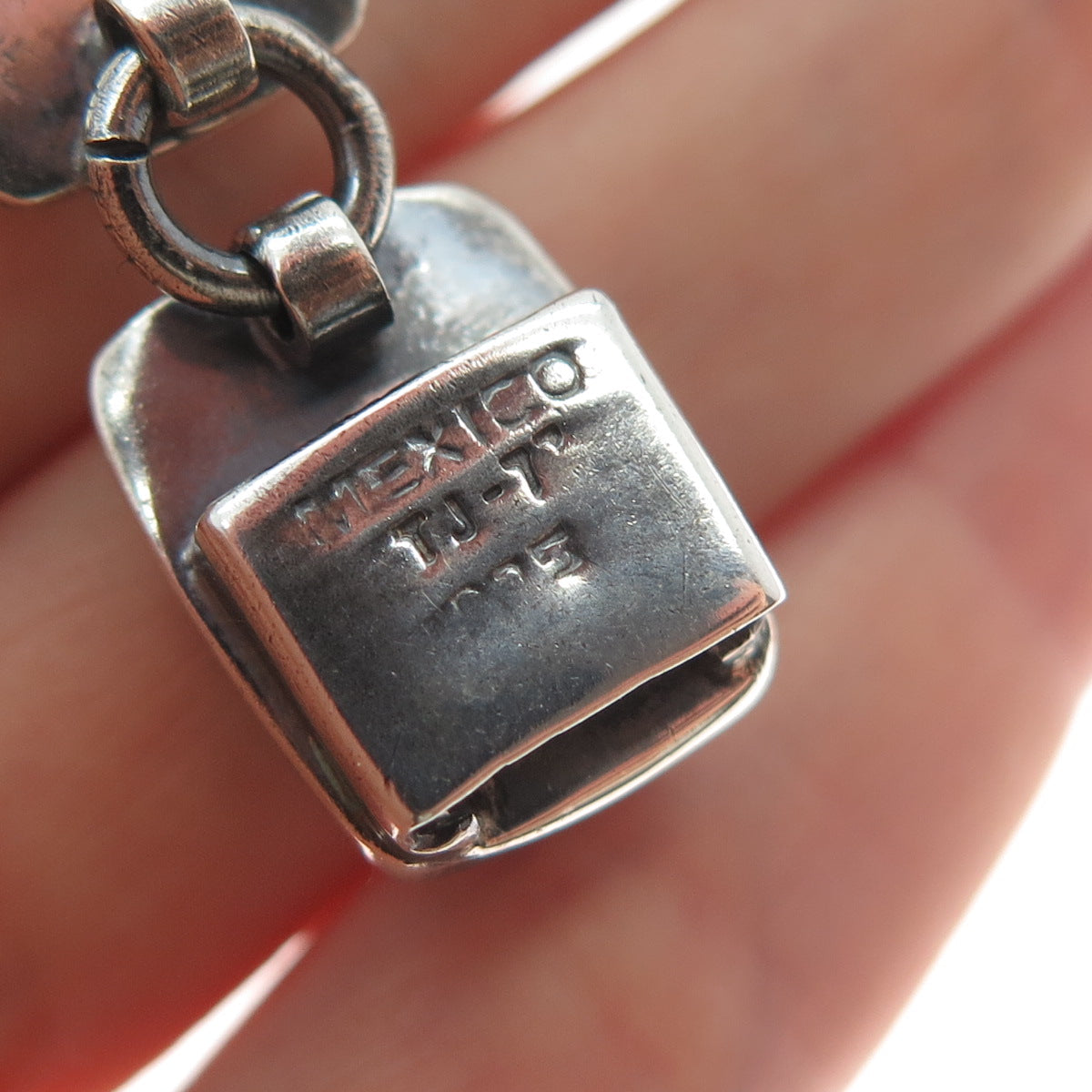 925 Sterling Silver Vintage Mexico Real Black Onyx Oxidized Link Bracelet 6.75"