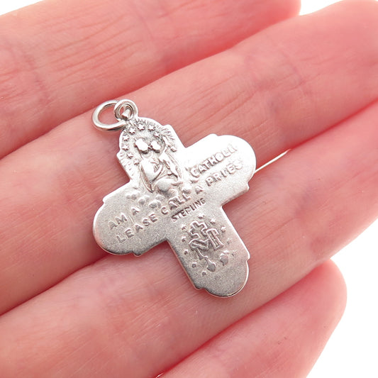 925 Sterling Silver Antique Art Deco 4-Way Cross Oxidized Catholic Charm Pendant