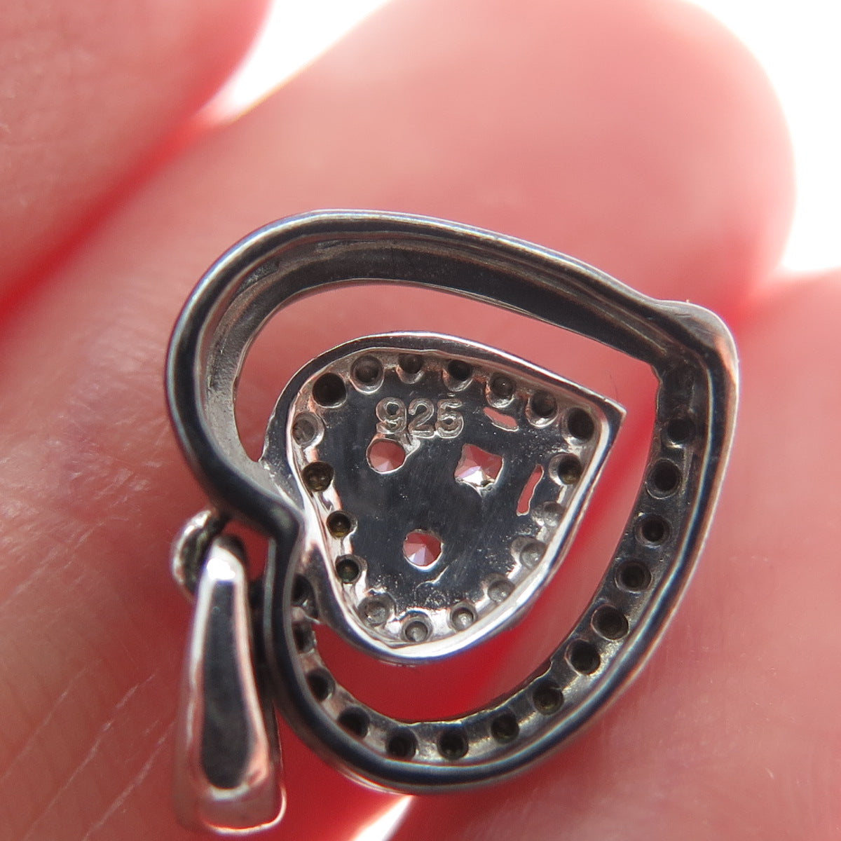925 Sterling Silver Black Rhodium Round-Cut C Z Heart Minimalist Charm Pendant