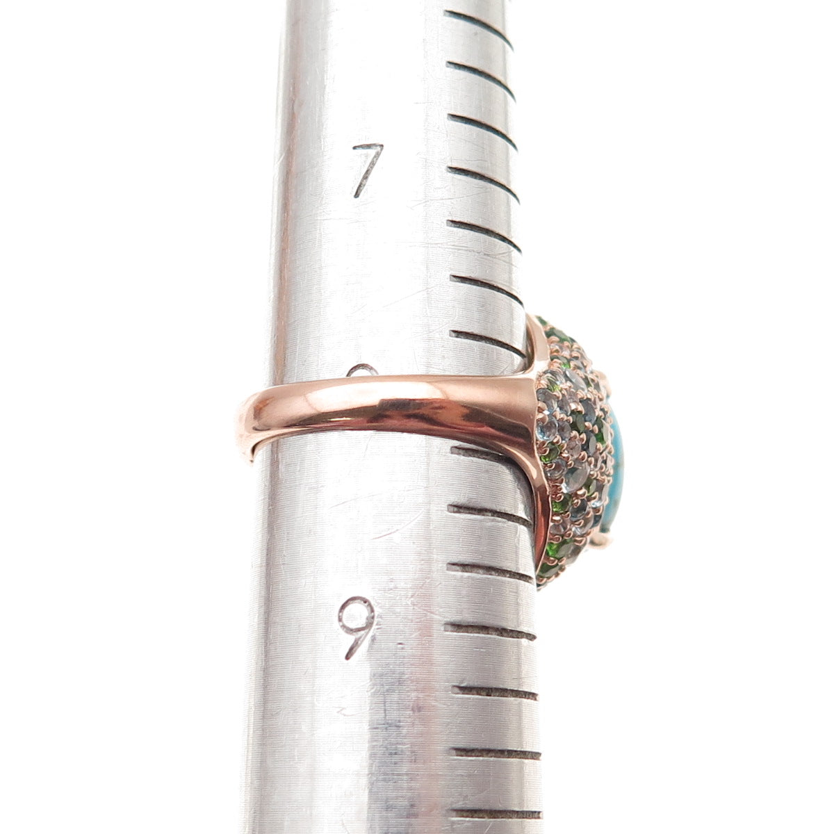 Carol Brodie 925 Sterling Silver Gold Plated Real Multi-Color Gem Ring Size 8.25