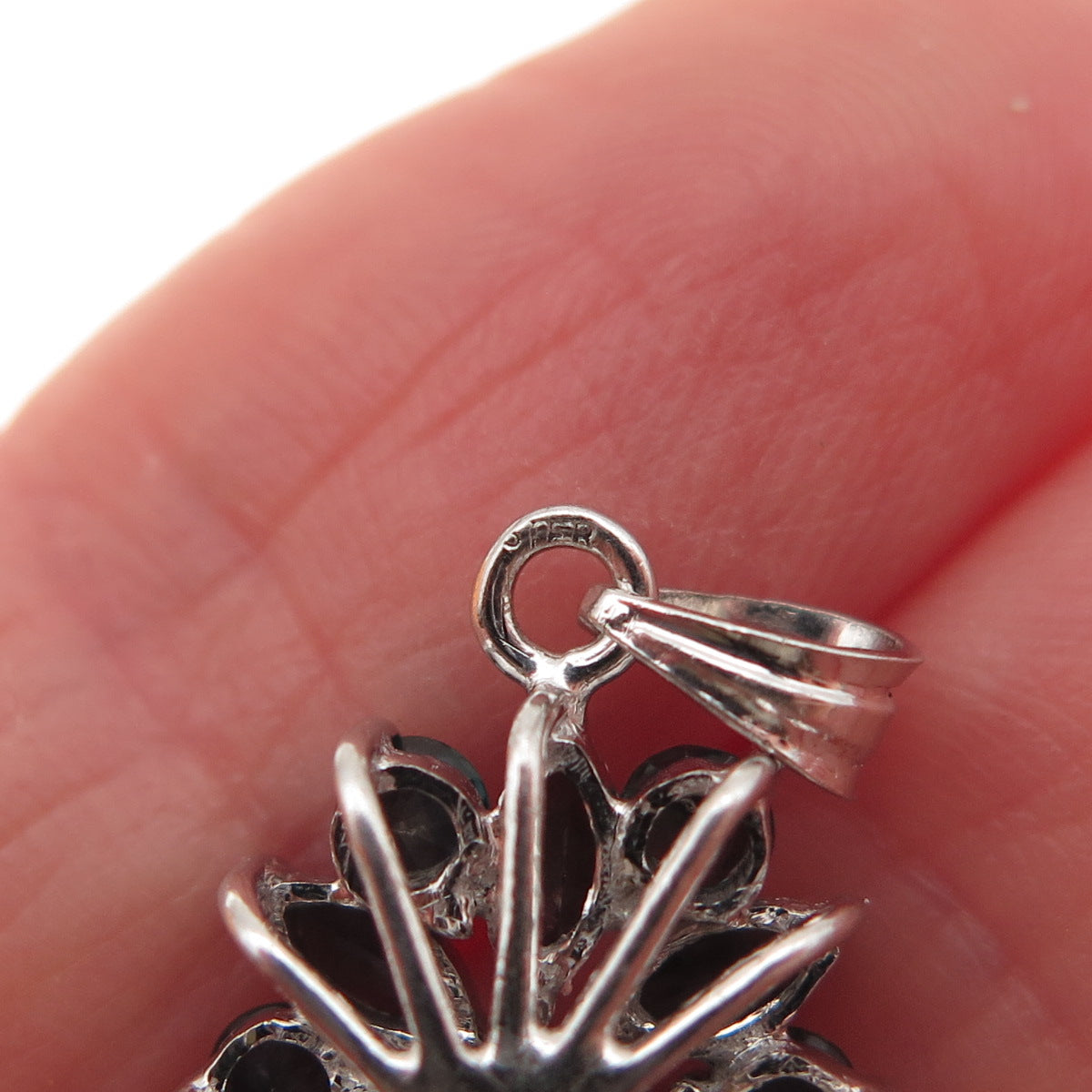 925 Sterling Silver Vintage Real Multi-Cut Sapphire Cluster Charm Pendant