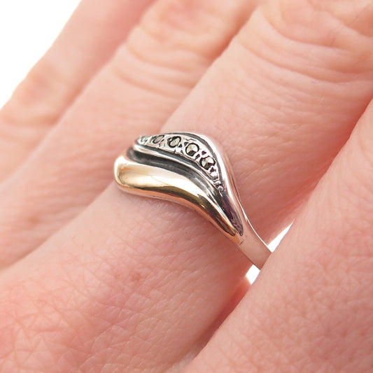 925 Sterling Silver 10K Gold Vintage Real Marcasite Wavy Oxidized Ring Size 8.5