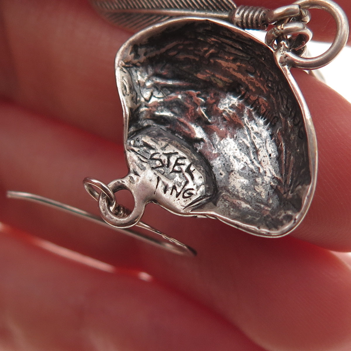 Old Pawn 925 Sterling Silver Vintage Southwestern Vase & Feather Dangle Earrings