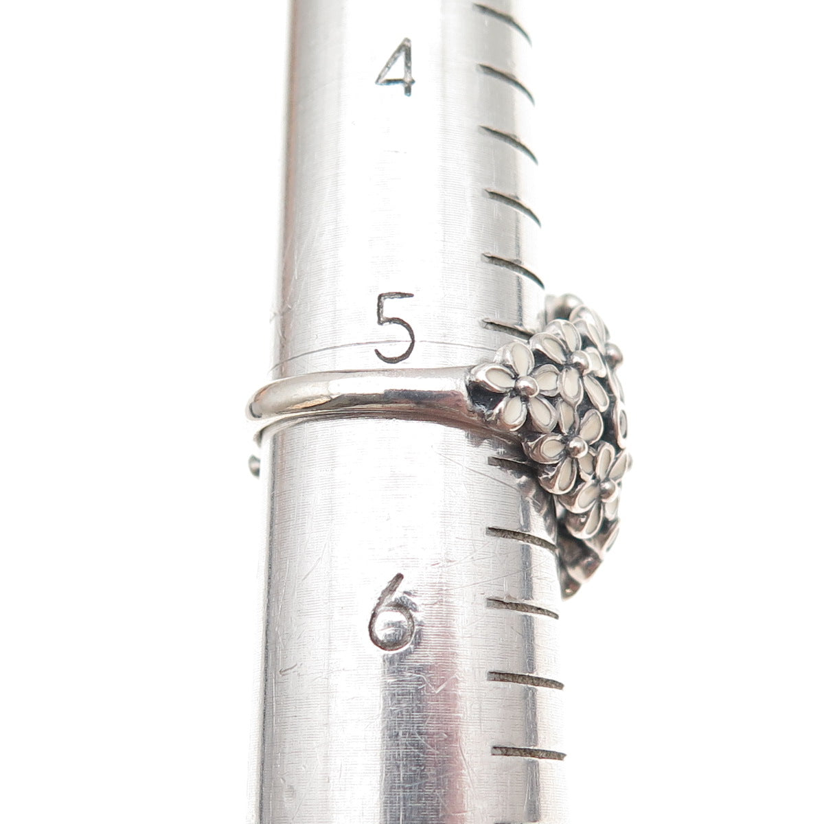 Pandora 925 Sterling Silver Enamel & C Z Darling Daisy Bouquet Ring Size 5.25