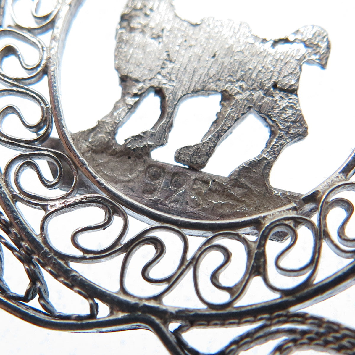 925 Sterling Silver Vintage Peruvian Llama Filigree Panel Link Bracelet 7.75"