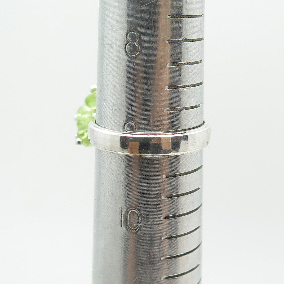 925 Sterling Silver Vintage Real Peridot Bead Charm Ring Size 9.25