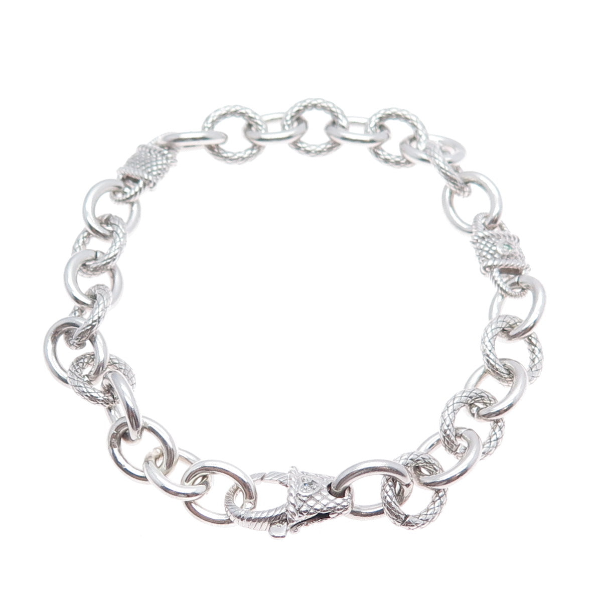 JUDITH RIPKA 925 Sterling Silver Round-Cut C Z Heart Cable Link Bracelet 8.5"