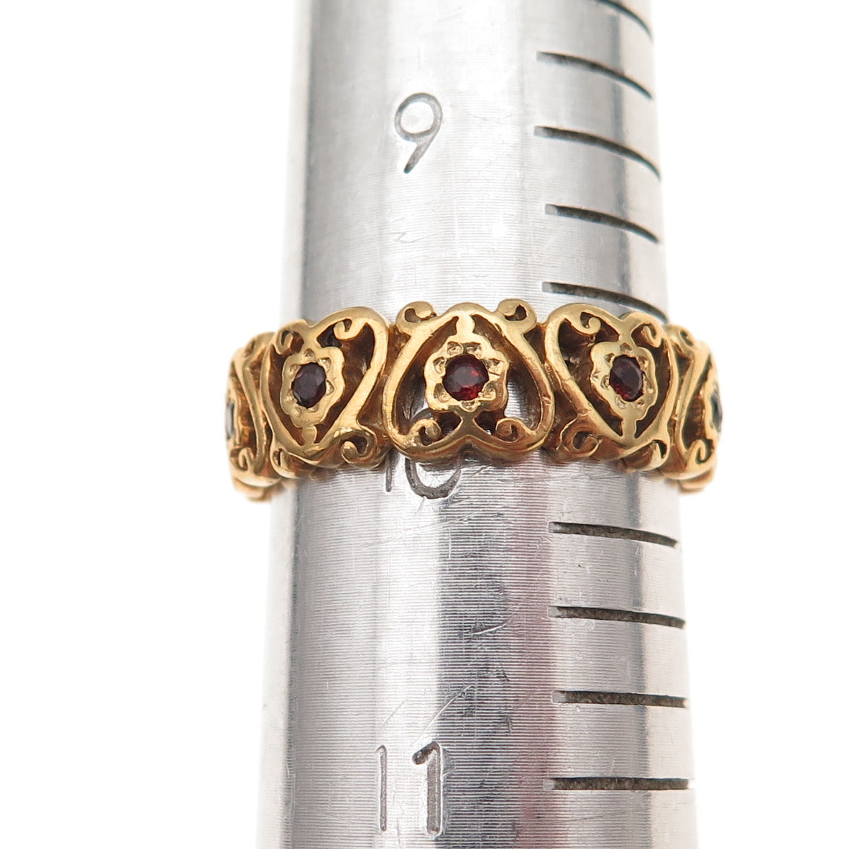 Franklin Mint Sterling Silver Gold Plated Vintage Real Garnet Heart Ring Size 10