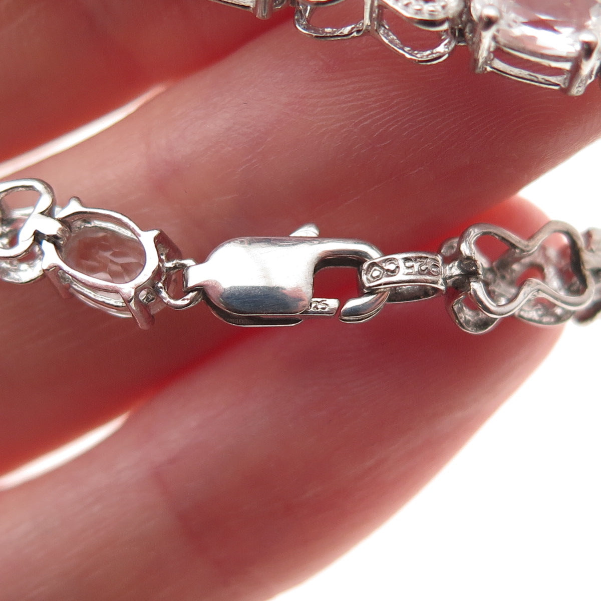 925 Sterling Silver Real Diamond Accent & White Topaz Infinity Bracelet 7.5"