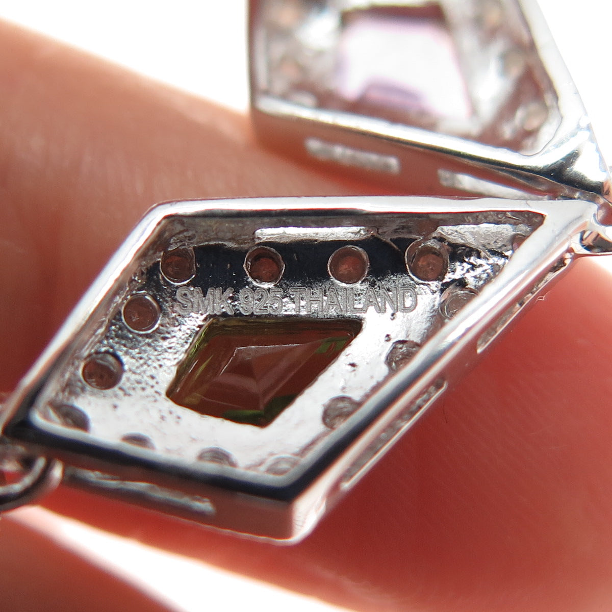 925 Sterling Silver Real Diamond Emerald Amethyst & Peridot Dangle Earrings