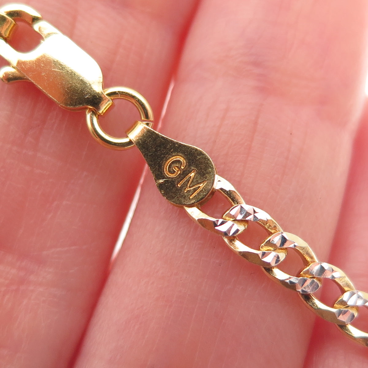 P. LUX 925 Sterling Silver 2-Tone Italy Diamond-Cut Curb Chain Necklace 24"