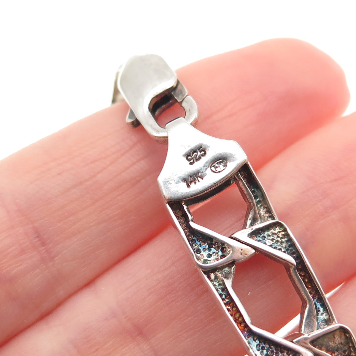 HN Heng Ngai 925 Sterling 14K Gold Vintage Real Diamond & Black Onyx Bracelet 8"