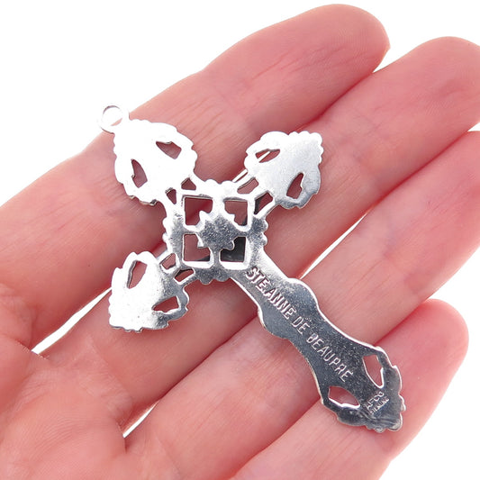 Afco 925 Sterling Silver Antique Sainte Anne de Beaupre Crucifix Cross Pendant
