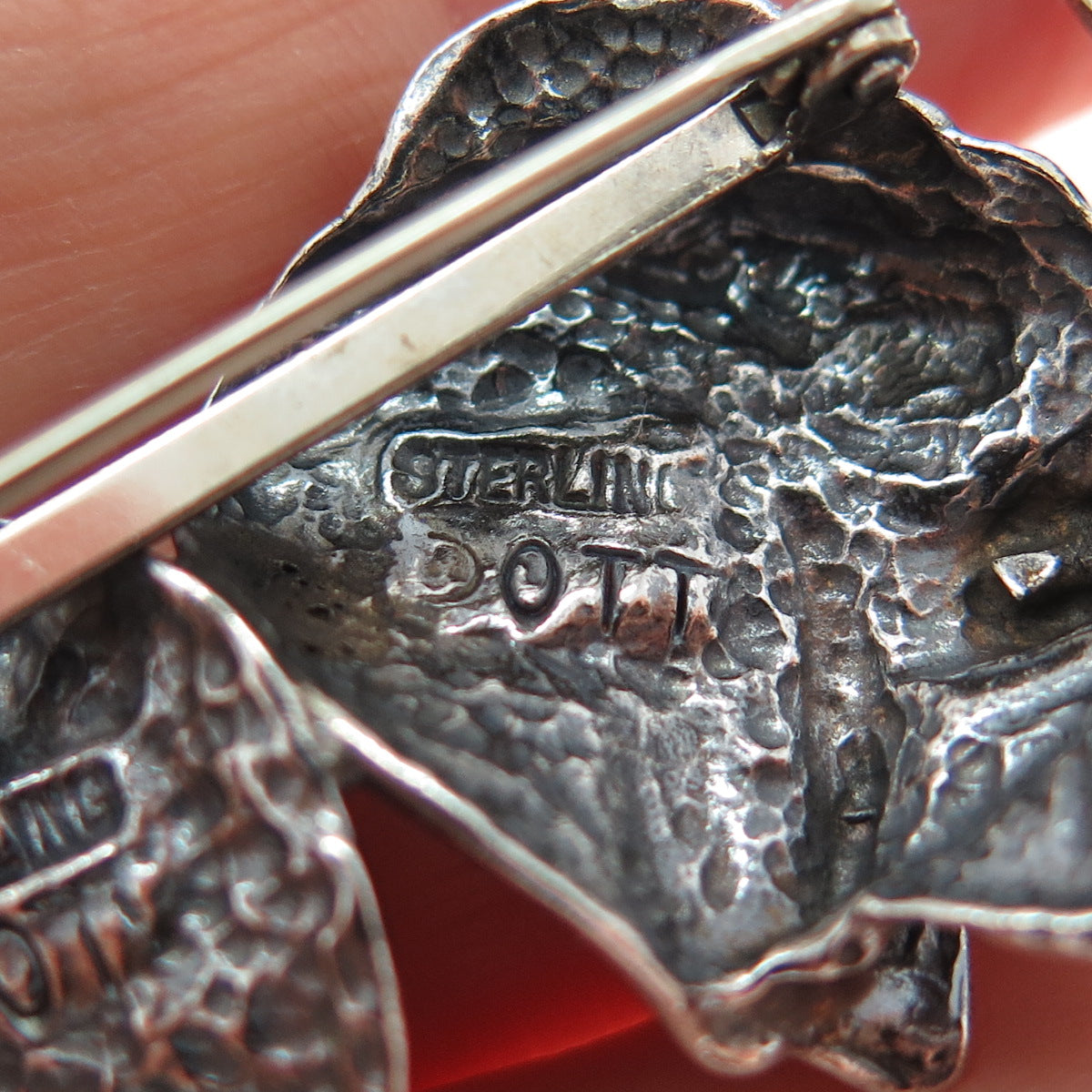 TED OTT 925 Sterling Silver Vintage Double Headed Elephant Oxidized Pin Brooch